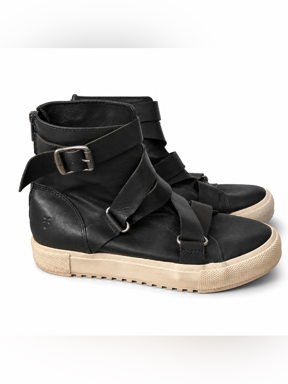 Frye Black Leather High-Top Sneakers with Cream Rubber Sole - Picture 4 of 12